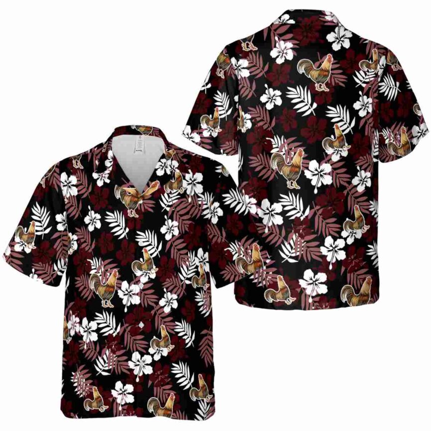 Rooster Leafy Hibiscus Hawaiian Shirt Premium grade