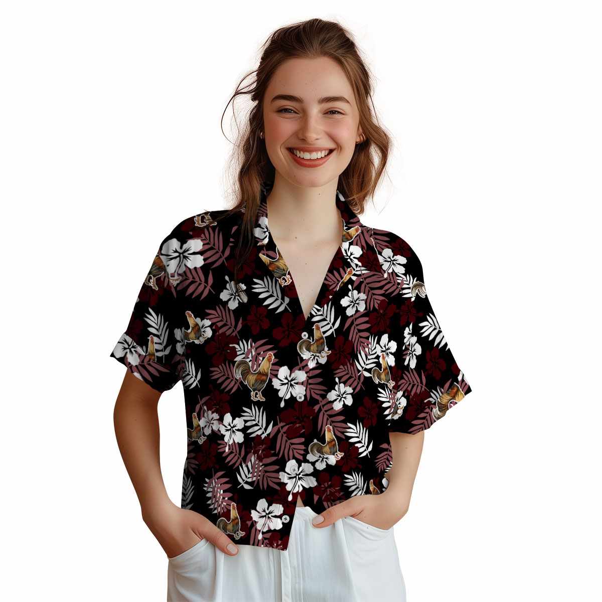 Rooster Leafy Hibiscus Hawaiian Shirt Top rated Rooster Leafy Hibiscus Hawaiian Shirt Top rated