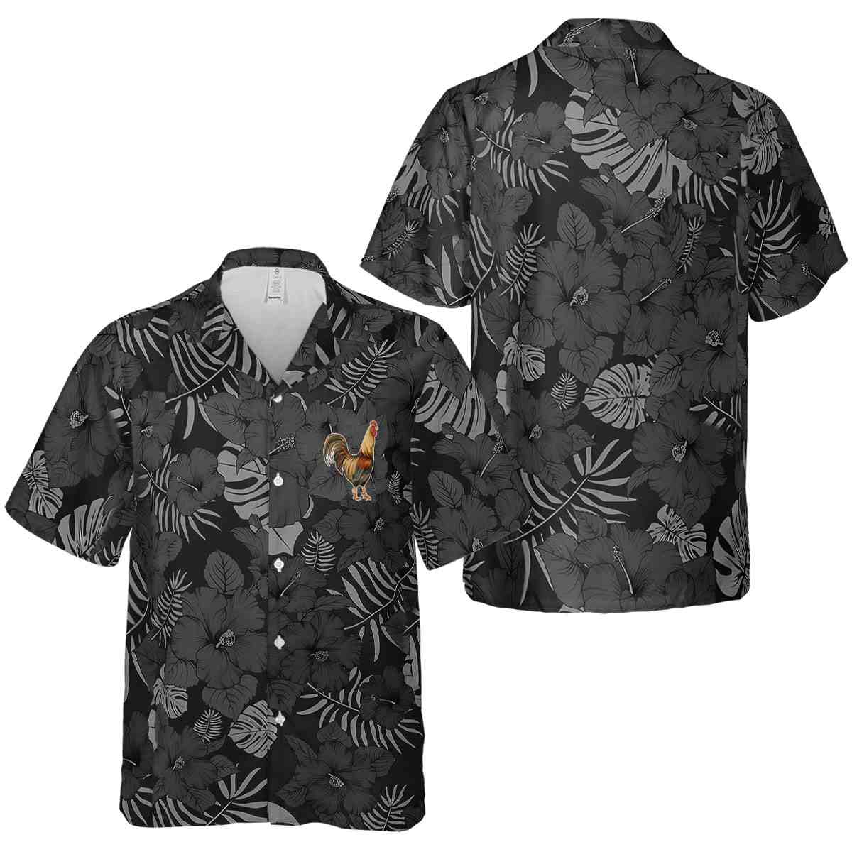 Rooster Monochrome Floral Hawaiian Shirt Premium grade Rooster Monochrome Floral Hawaiian Shirt Premium grade