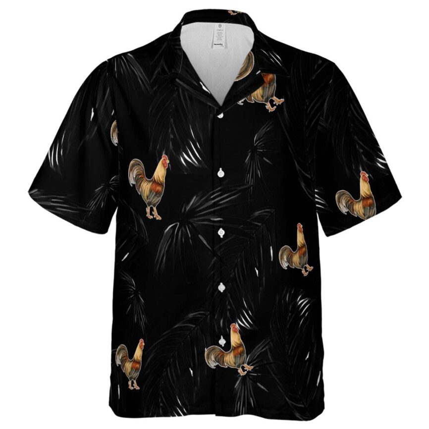 Rooster Monochrome Palm Hawaiian Shirt Fashion forward