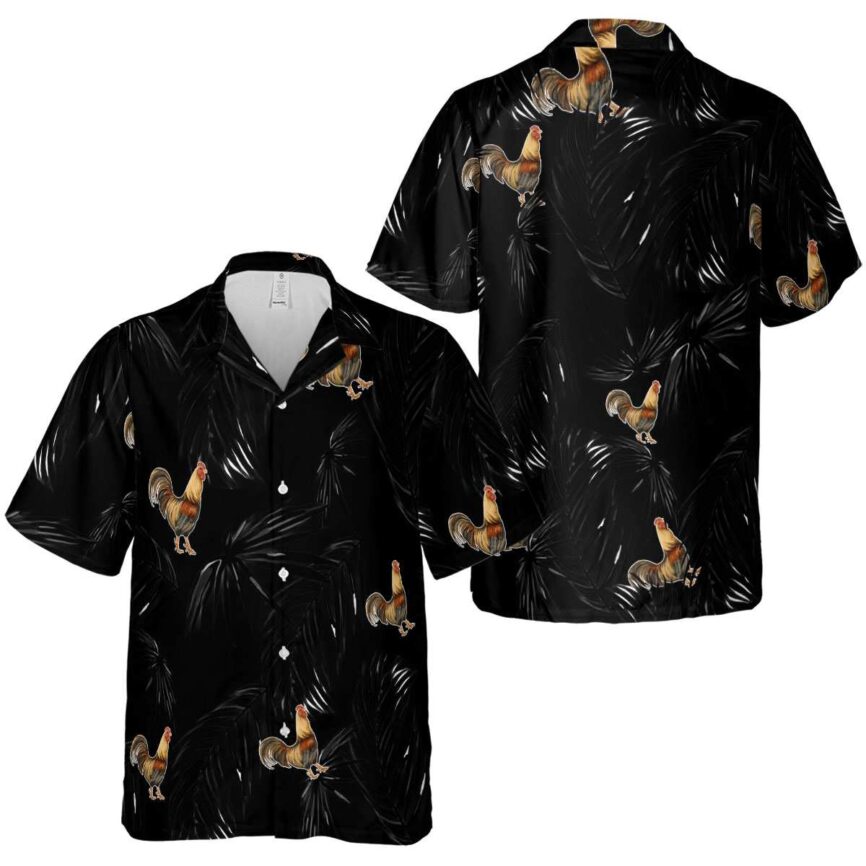 Rooster Monochrome Palm Hawaiian Shirt Premium grade