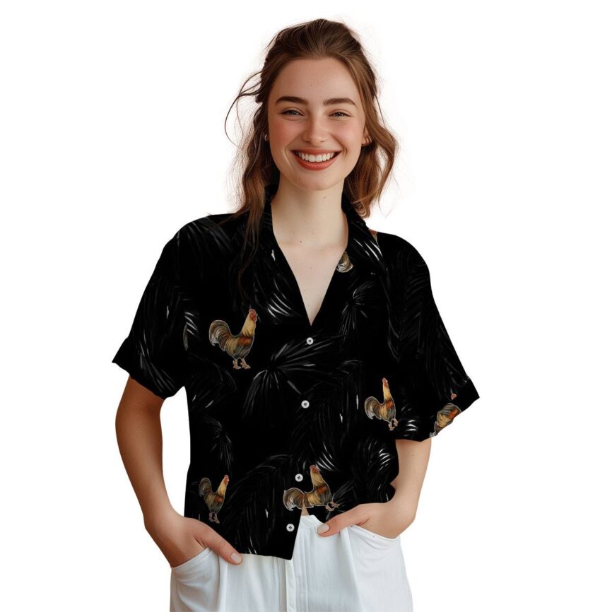 Rooster Monochrome Palm Hawaiian Shirt Top rated