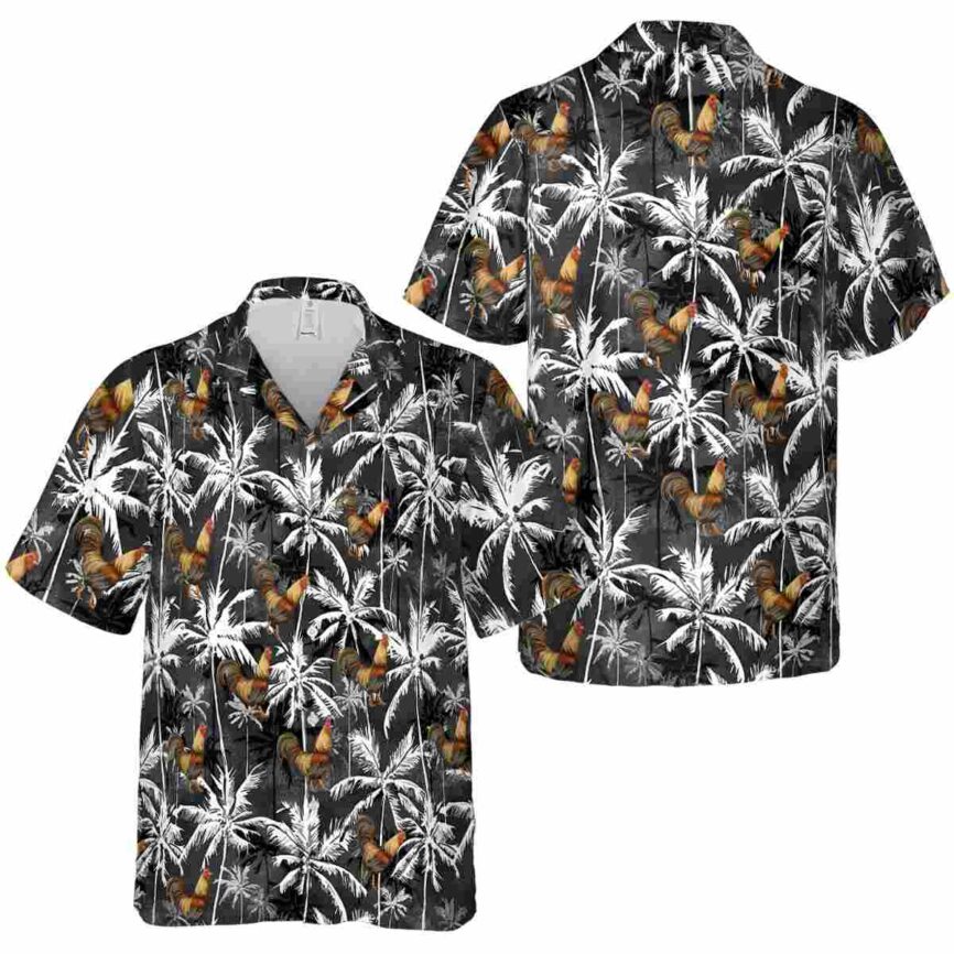 Rooster Palm Themed Hawaiian Shirt Premium grade
