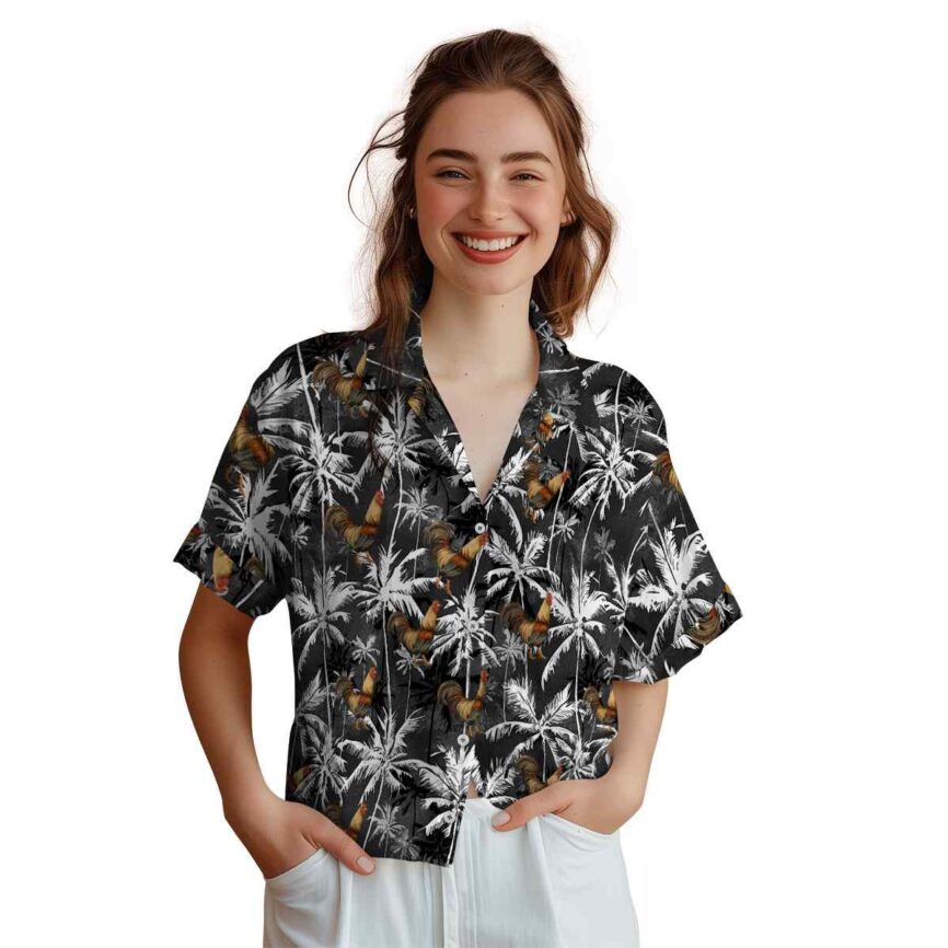 Rooster Palm Themed Hawaiian Shirt Top rated