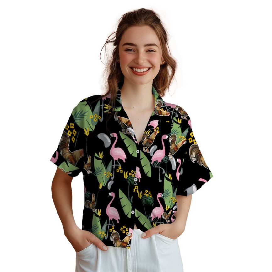 Rooster Pink Flamingo Hawaiian Shirt Top rated