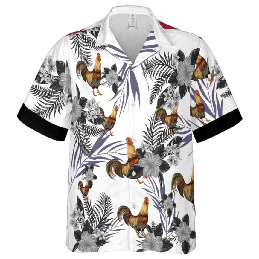 Rooster US Flag Floral Hawaiian Shirt Fashion forward