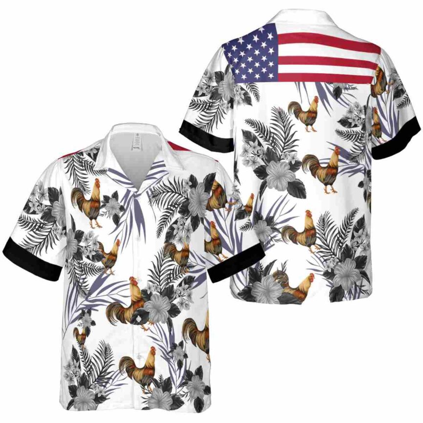 Rooster US Flag Floral Hawaiian Shirt Premium grade