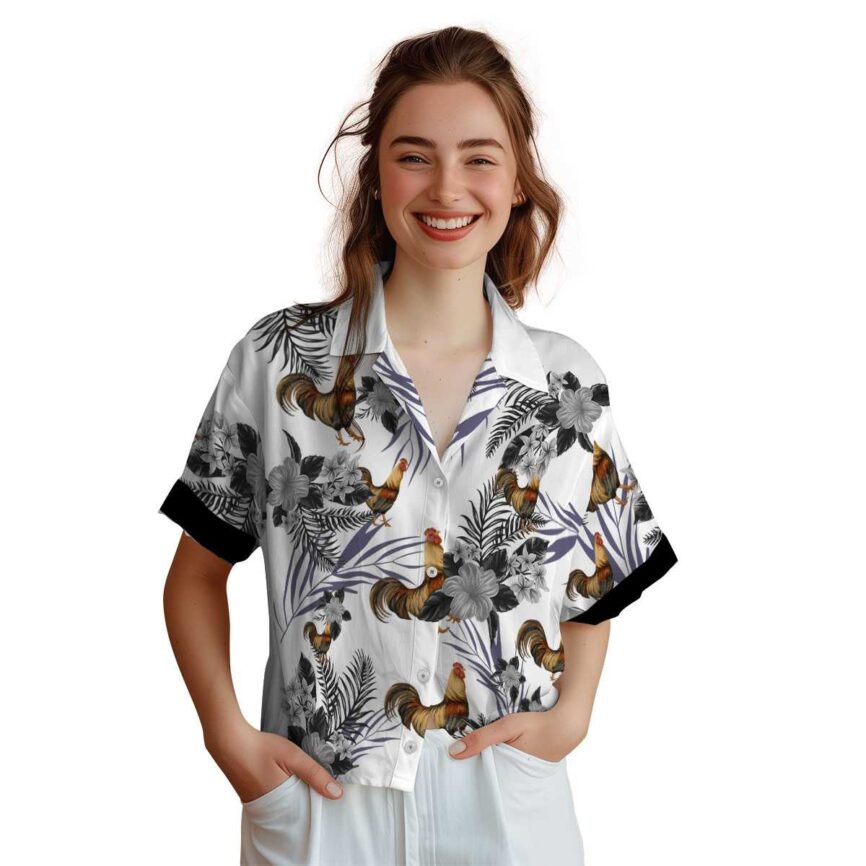 Rooster US Flag Floral Hawaiian Shirt Top rated