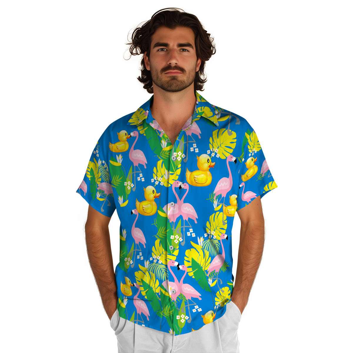 Rubber Duck Flamingo Leaf Hawaiian Shirt New Arrival Rubber Duck Flamingo Leaf Hawaiian Shirt New Arrival