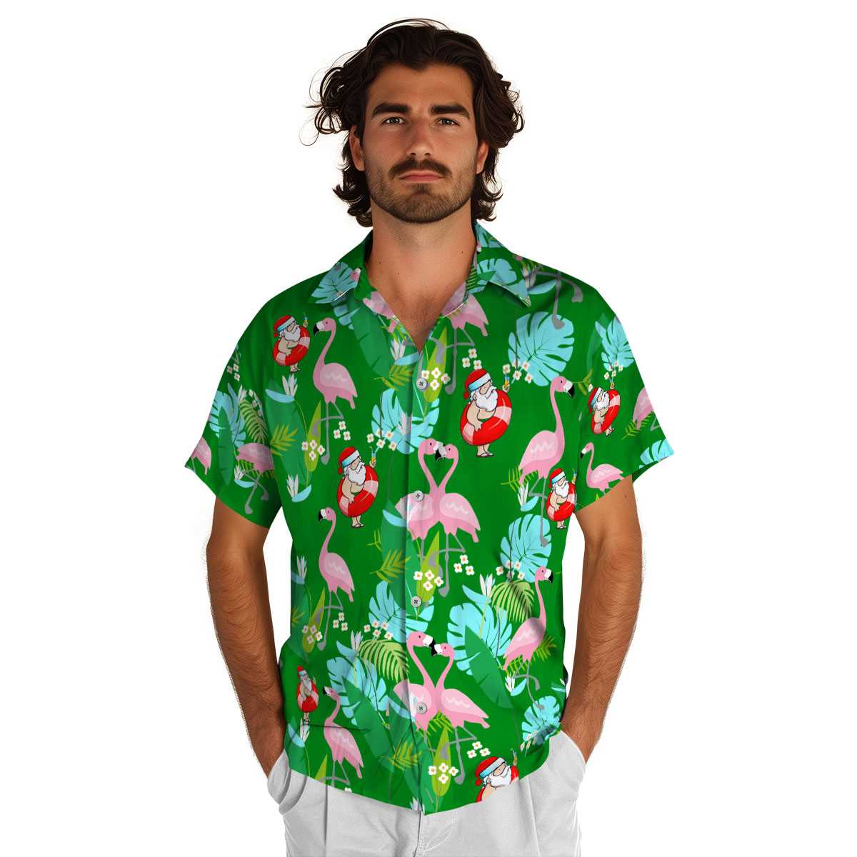 Santa Flamingo Leaf Hawaiian Shirt New Arrival Santa Flamingo Leaf Hawaiian Shirt New Arrival