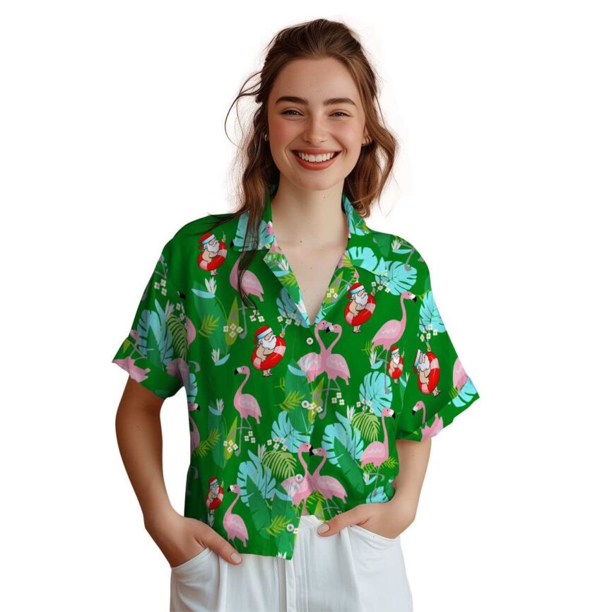 Santa Flamingo Leaf Hawaiian Shirt Top rated