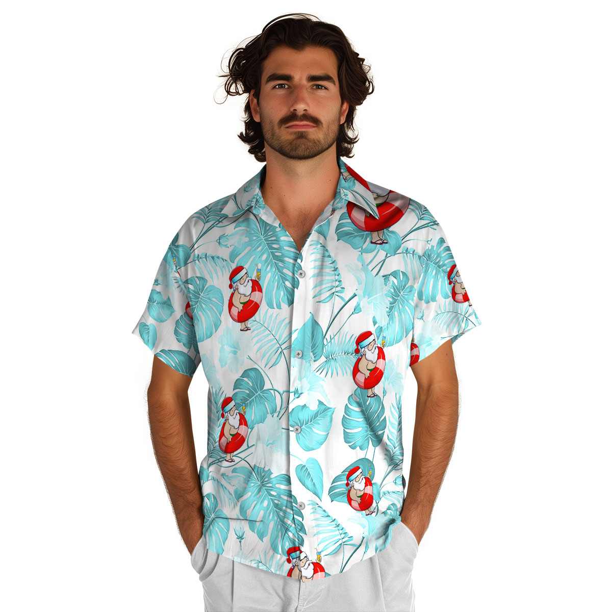 Santa Leaf Pattern Hawaiian Shirt New Arrival Santa Leaf Pattern Hawaiian Shirt New Arrival