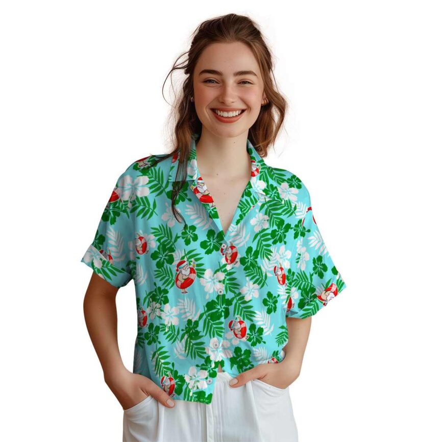 Santa Leafy Hibiscus Hawaiian Shirt Top rated