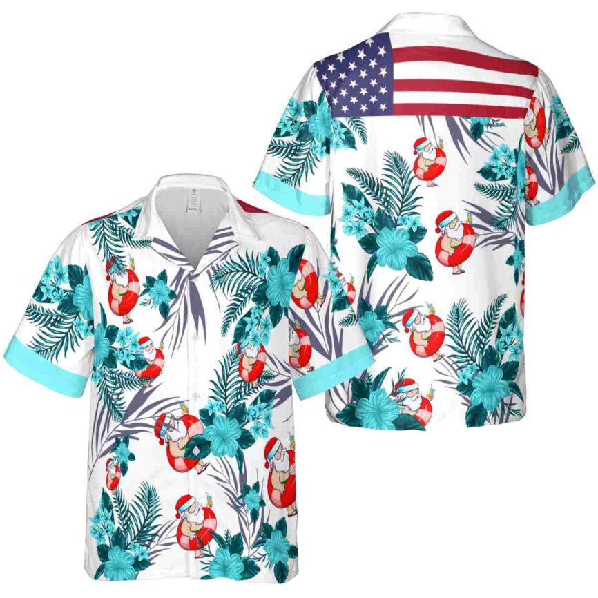 Santa US Flag Floral Hawaiian Shirt Premium grade