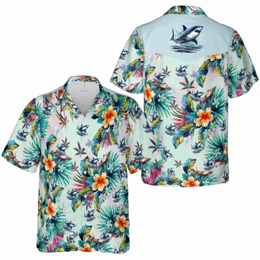 Shark Floral Burst Hawaiian Shirt Premium grade