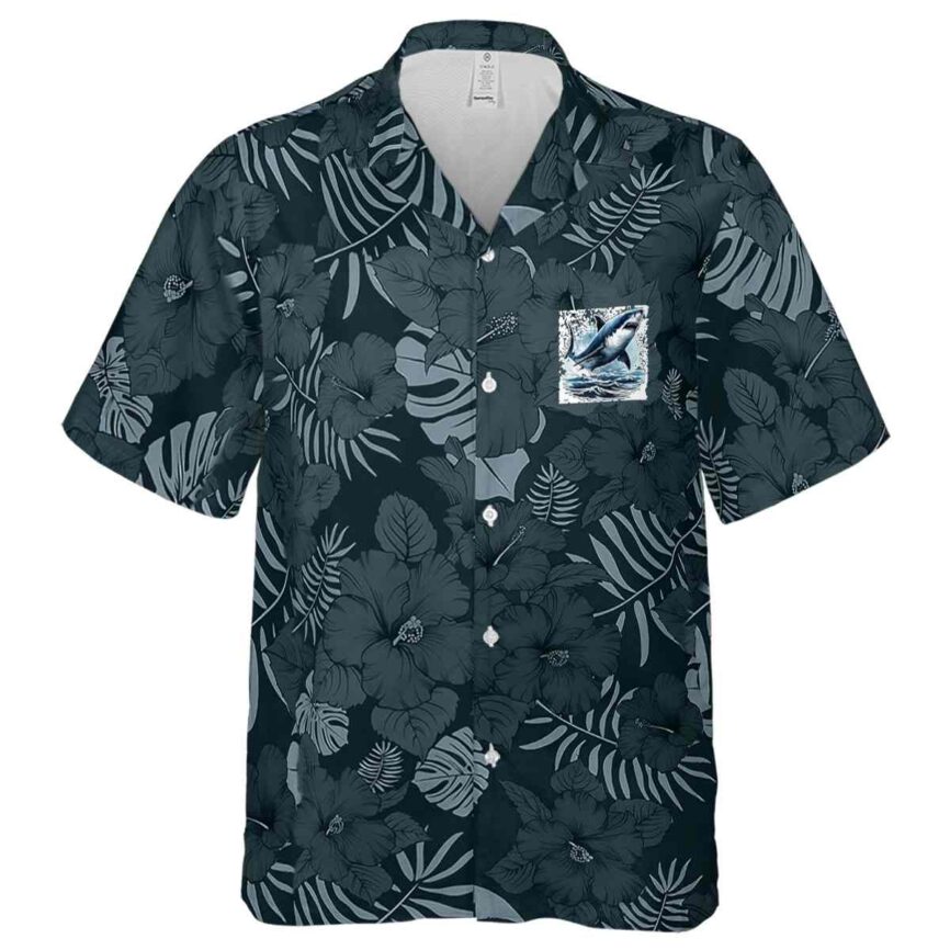 Shark Monochrome Floral Hawaiian Shirt Fashion forward