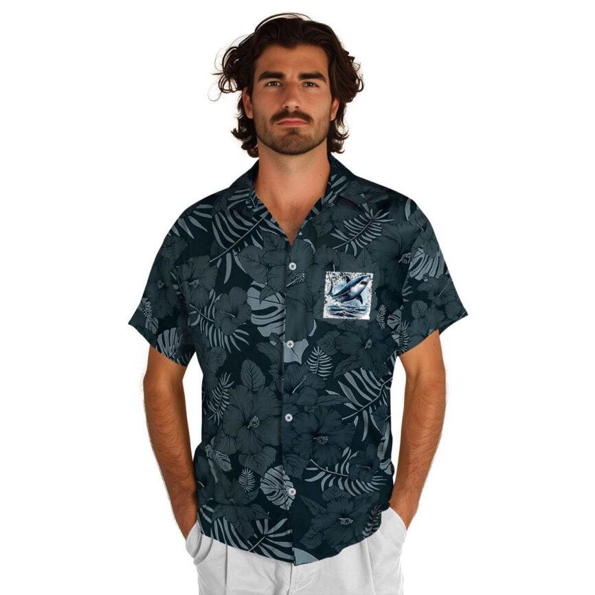 Shark Monochrome Floral Hawaiian Shirt New Arrival