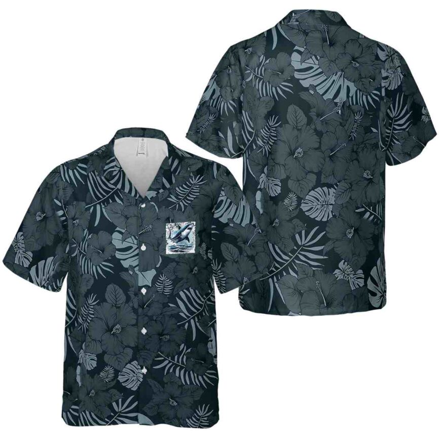 Shark Monochrome Floral Hawaiian Shirt Premium grade