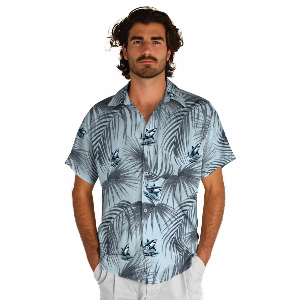 Shark Palm Frond Hawaiian Shirt New Arrival Shark Palm Frond Hawaiian Shirt New Arrival