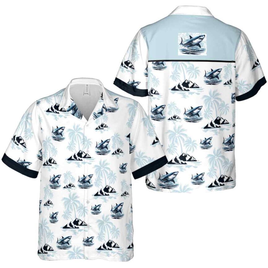Shark Palm Island Graphic Hawaiian Shirt Premium grade