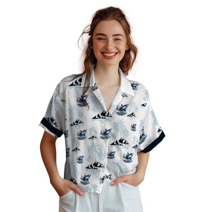 Shark Palm Island Graphic Hawaiian Shirt Top rated