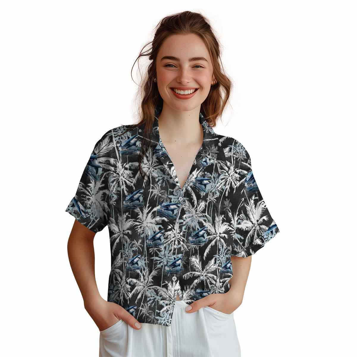 Shark Palm Themed Hawaiian Shirt Top rated Shark Palm Themed Hawaiian Shirt Top rated