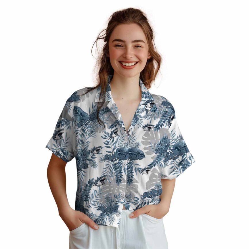 Shark Tropical Fronds Hawaiian Shirt Top rated