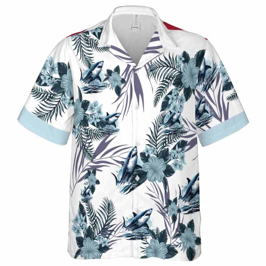 Shark US Flag Floral Hawaiian Shirt Fashion forward
