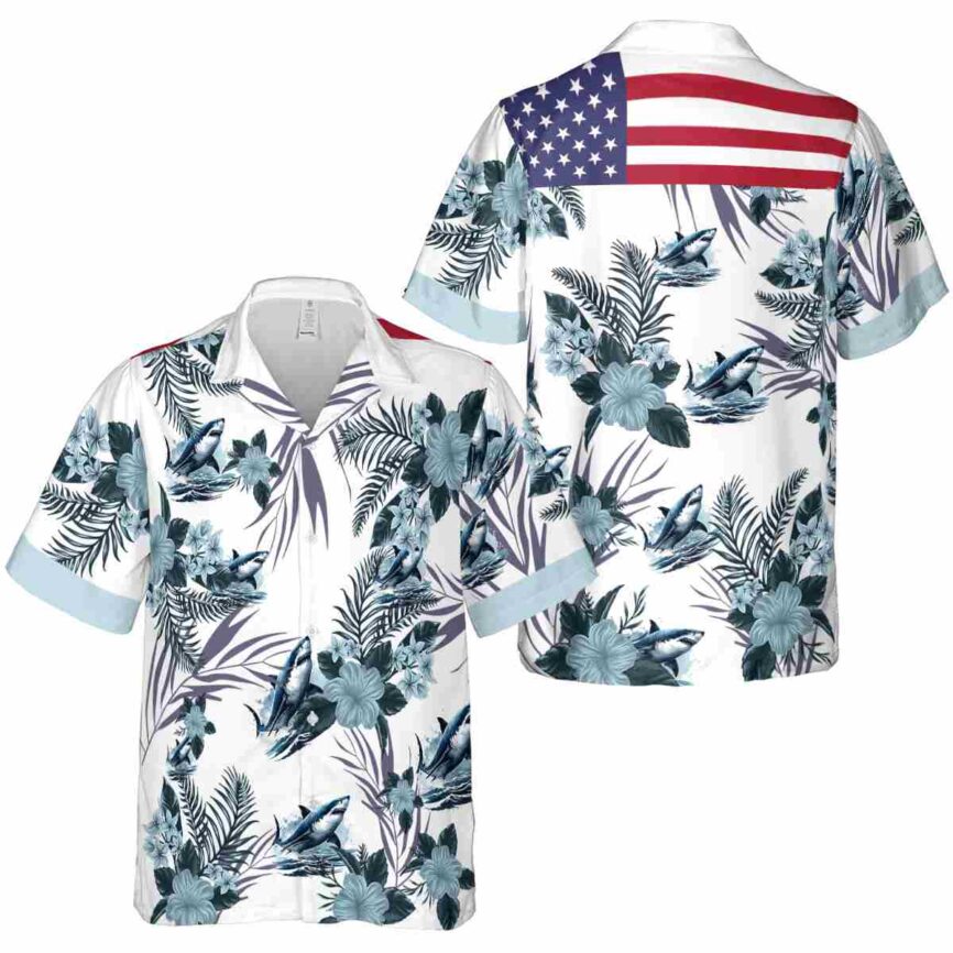 Shark US Flag Floral Hawaiian Shirt Premium grade