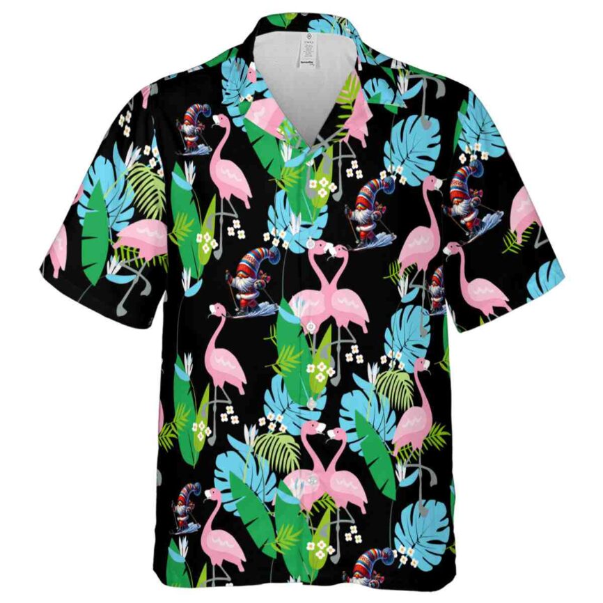 Skiing Flamingo Leaf Hawaiian Shirt Fashion forward