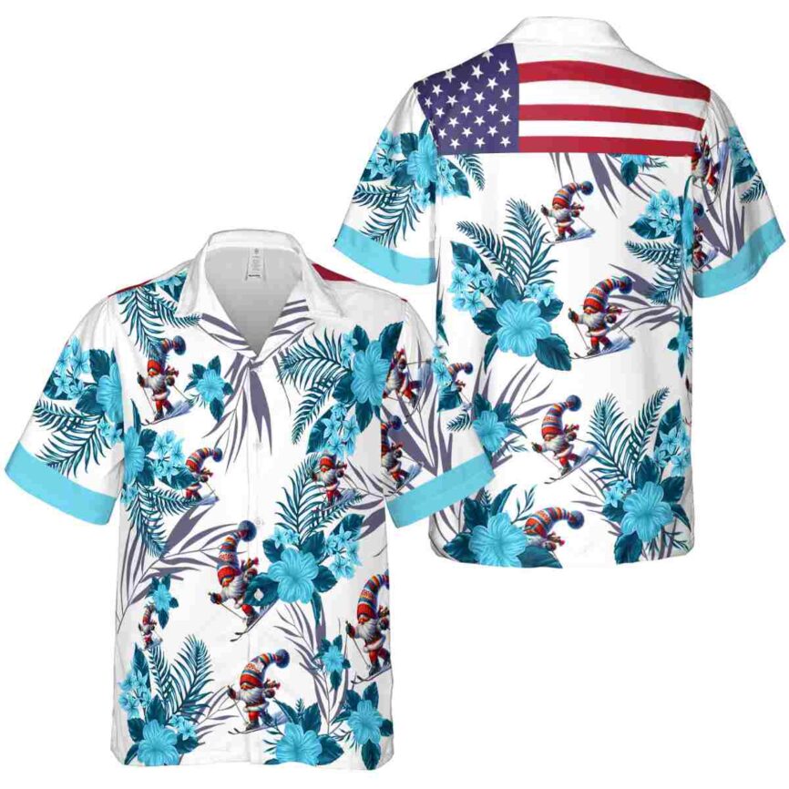 Skiing US Flag Floral Hawaiian Shirt Premium grade