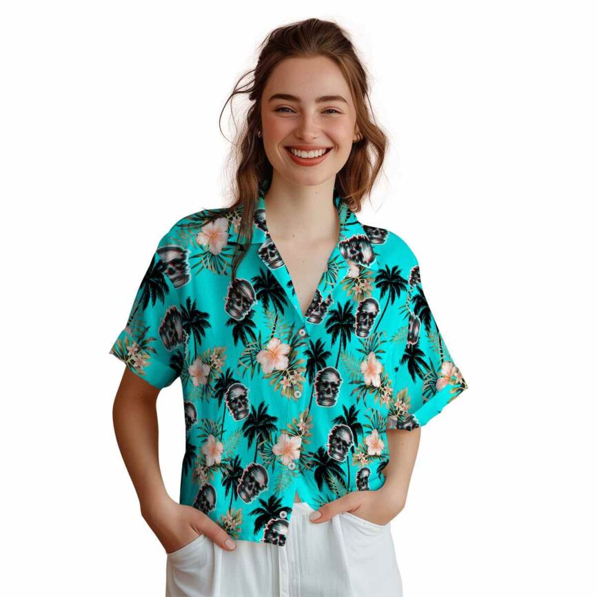 Skull Hibiscus Palm Hawaiian Shirt Top rated