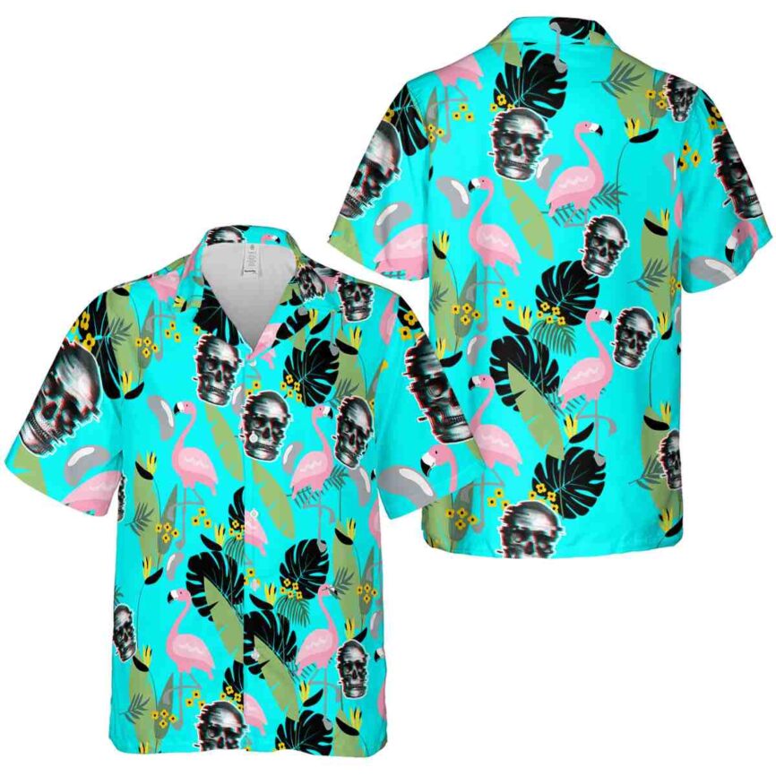 Skull Pink Flamingo Hawaiian Shirt Premium grade
