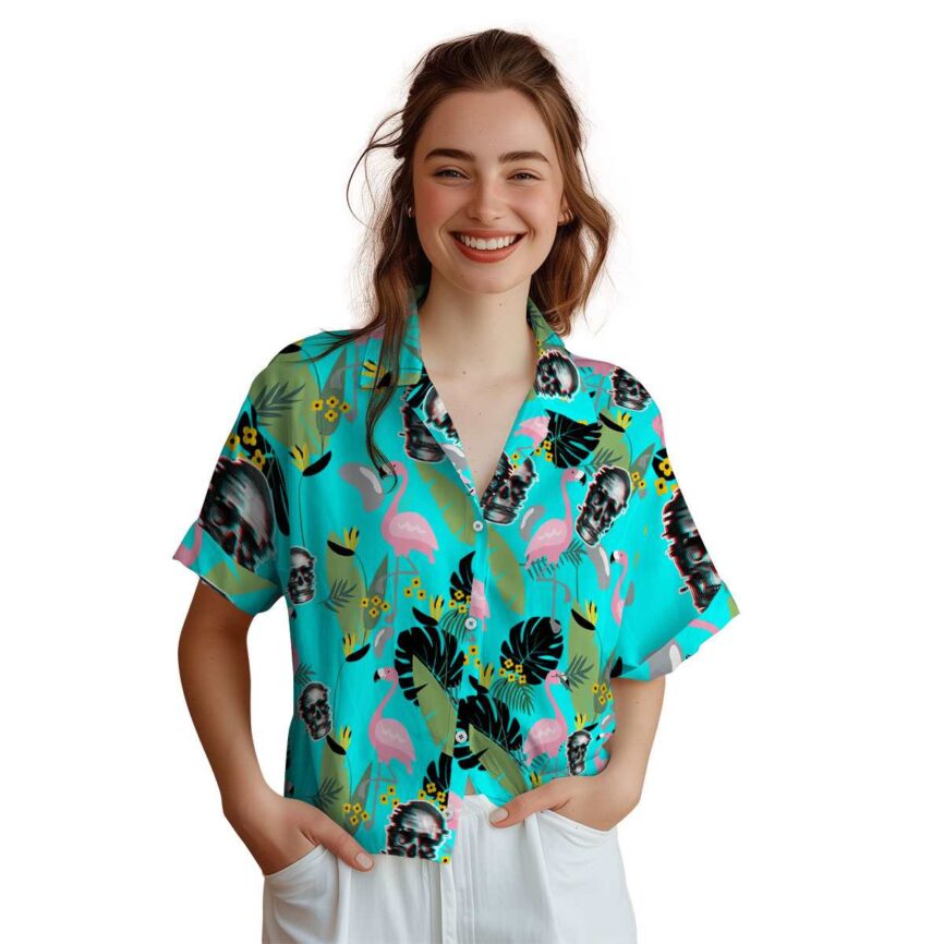 Skull Pink Flamingo Hawaiian Shirt Top rated