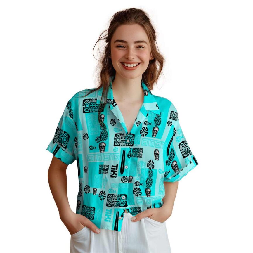 Skull Tiki Motifs Hawaiian Shirt Top rated