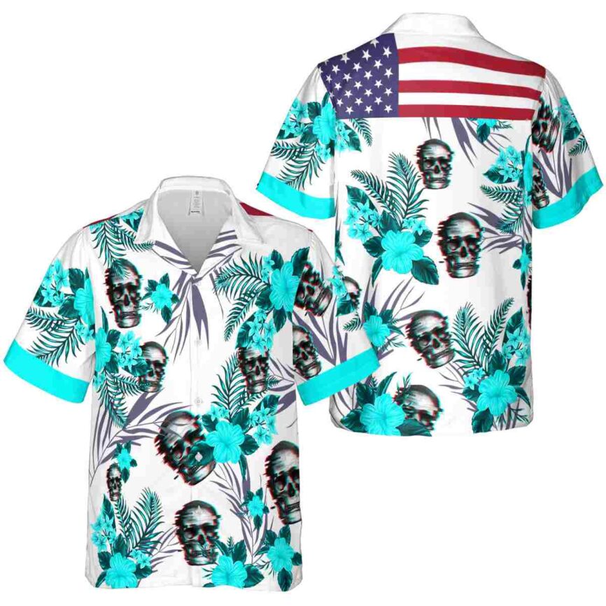 Skull US Flag Floral Hawaiian Shirt Premium grade