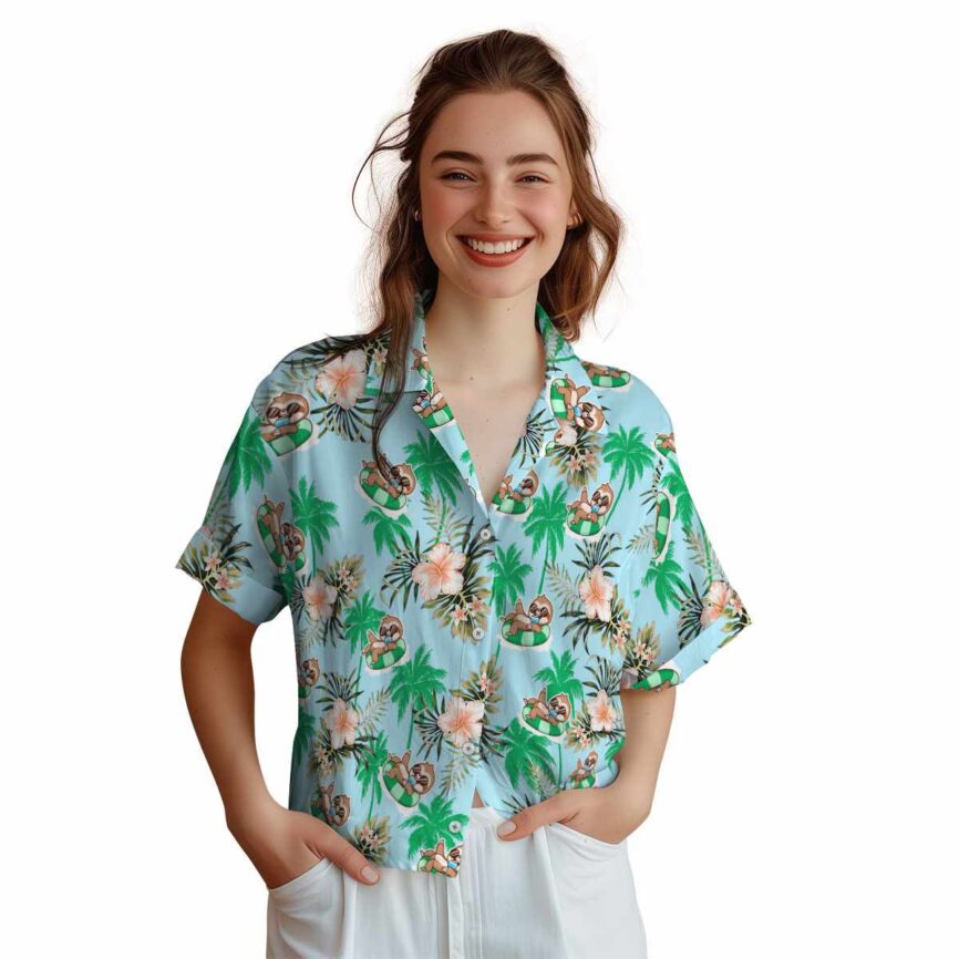 Sloth Hibiscus Palm Hawaiian Shirt Top rated