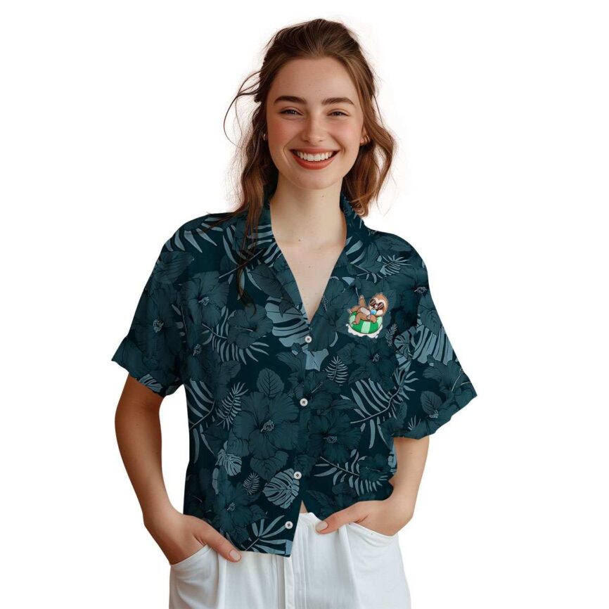Sloth Monochrome Floral Hawaiian Shirt Top rated