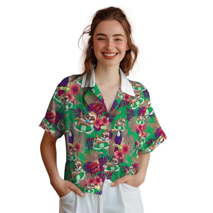 Sloth Tropical Bird Hawaiian Shirt Top rated