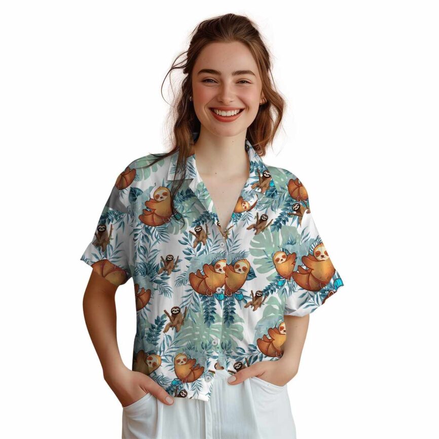 Sloth Tropical Fronds Hawaiian Shirt Top rated