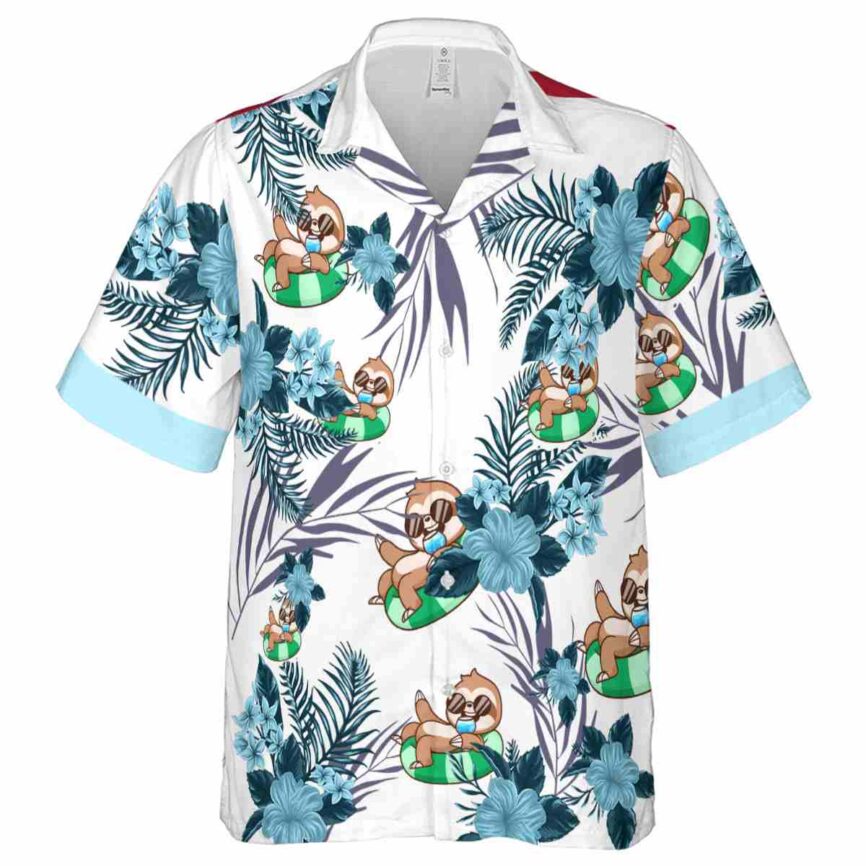 Sloth US Flag Floral Hawaiian Shirt Fashion forward