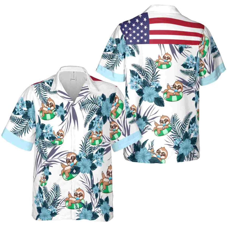 Sloth US Flag Floral Hawaiian Shirt Premium grade
