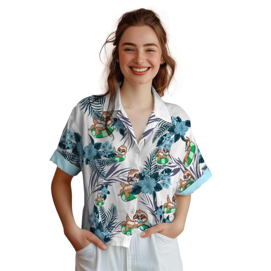 Sloth US Flag Floral Hawaiian Shirt Top rated