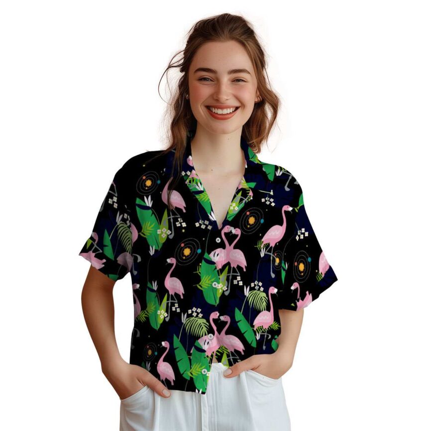Space Flamingo Leaf Hawaiian Shirt Top rated