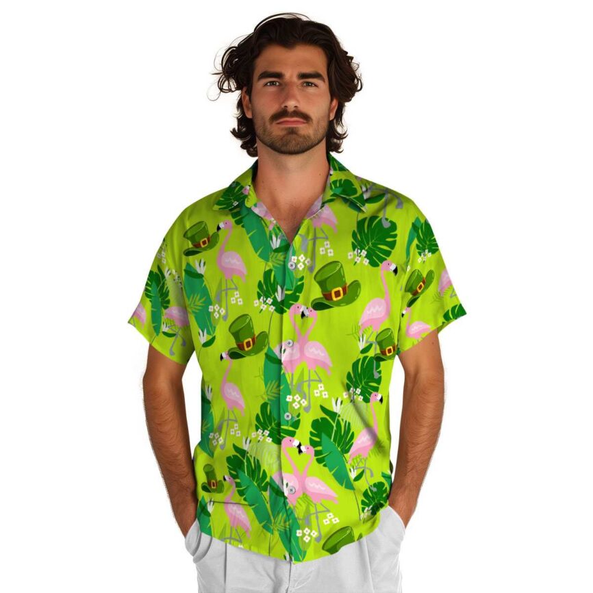 St Patricks Day Flamingo Leaf Hawaiian Shirt New Arrival