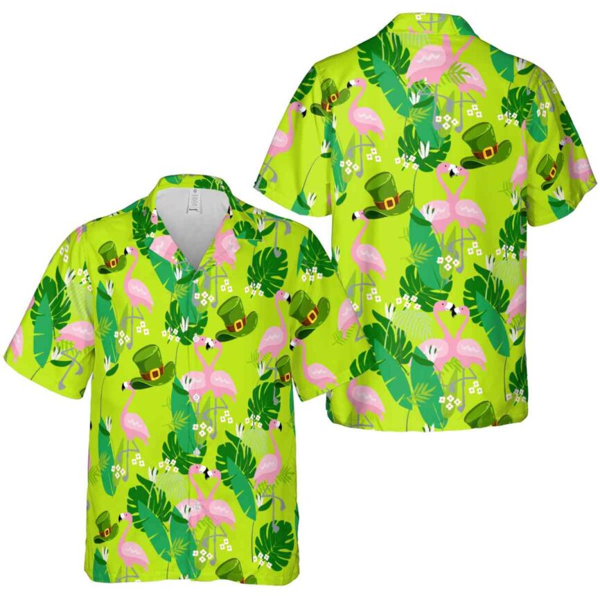 St Patricks Day Flamingo Leaf Hawaiian Shirt Premium grade