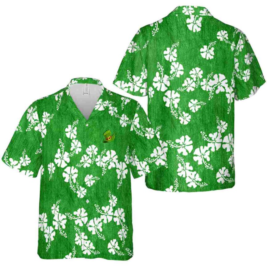 St Patricks Day Hibiscus Blossom Hawaiian Shirt Premium grade