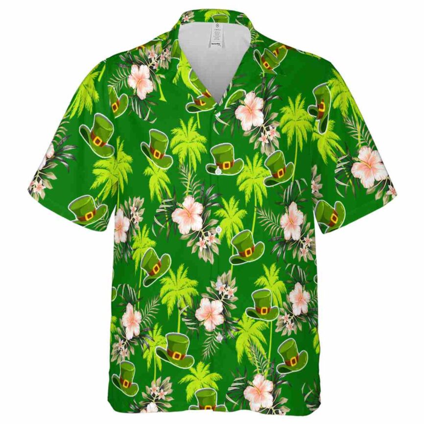 St Patricks Day Hibiscus Palm Hawaiian Shirt Fashion forward