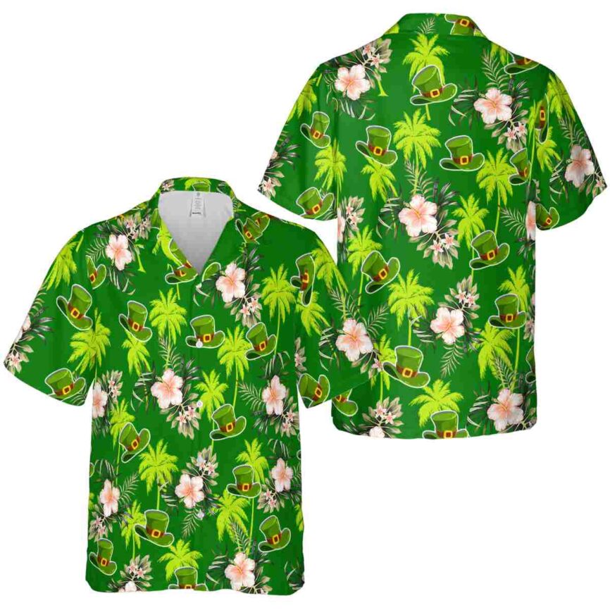 St Patricks Day Hibiscus Palm Hawaiian Shirt Premium grade