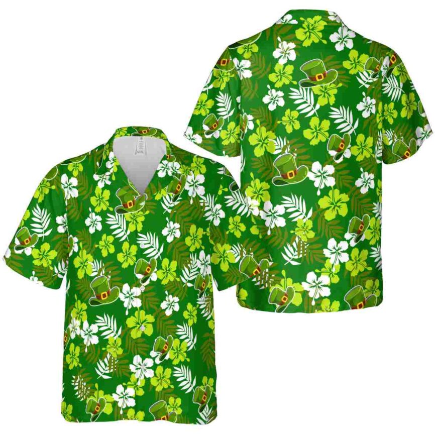 St Patricks Day Leafy Hibiscus Hawaiian Shirt Premium grade
